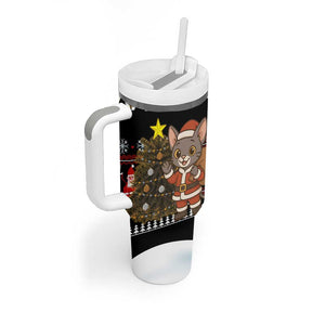Egypt Christmas Tumbler With Handle Santa Cat Sleigh Reindeer Christmas Tree and Ancient Hieroglyphic - African Pride