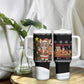 Egypt Christmas Tumbler With Handle Santa Cat Sleigh Reindeer Christmas Tree and Ancient Hieroglyphic - African Pride