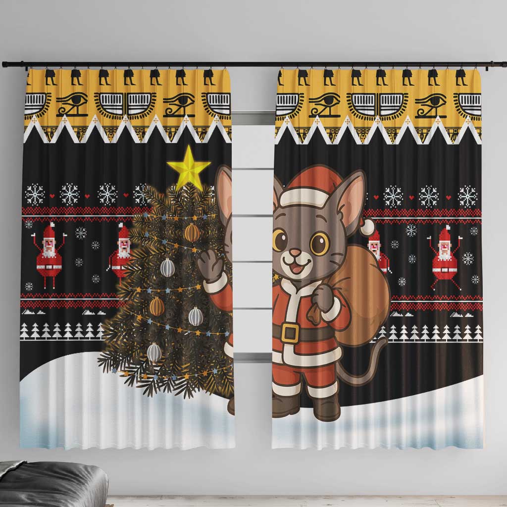 Egypt Christmas Window Curtain Santa Cat Sleigh Reindeer Christmas Tree and Ancient Hieroglyphic - African Pride