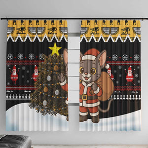 Egypt Christmas Window Curtain Santa Cat Sleigh Reindeer Christmas Tree and Ancient Hieroglyphic - African Pride
