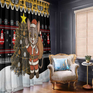 Egypt Christmas Window Curtain Santa Cat Sleigh Reindeer Christmas Tree and Ancient Hieroglyphic - African Pride