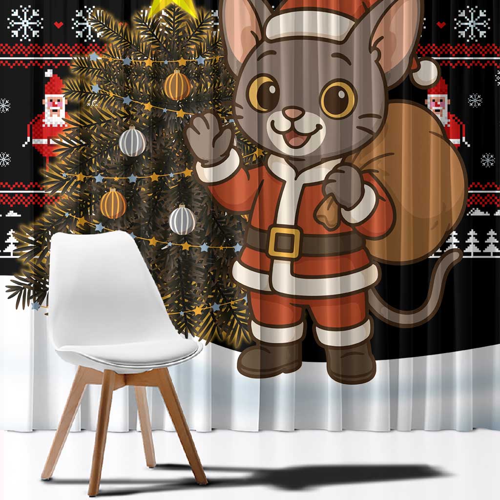 Egypt Christmas Window Curtain Santa Cat Sleigh Reindeer Christmas Tree and Ancient Hieroglyphic - African Pride
