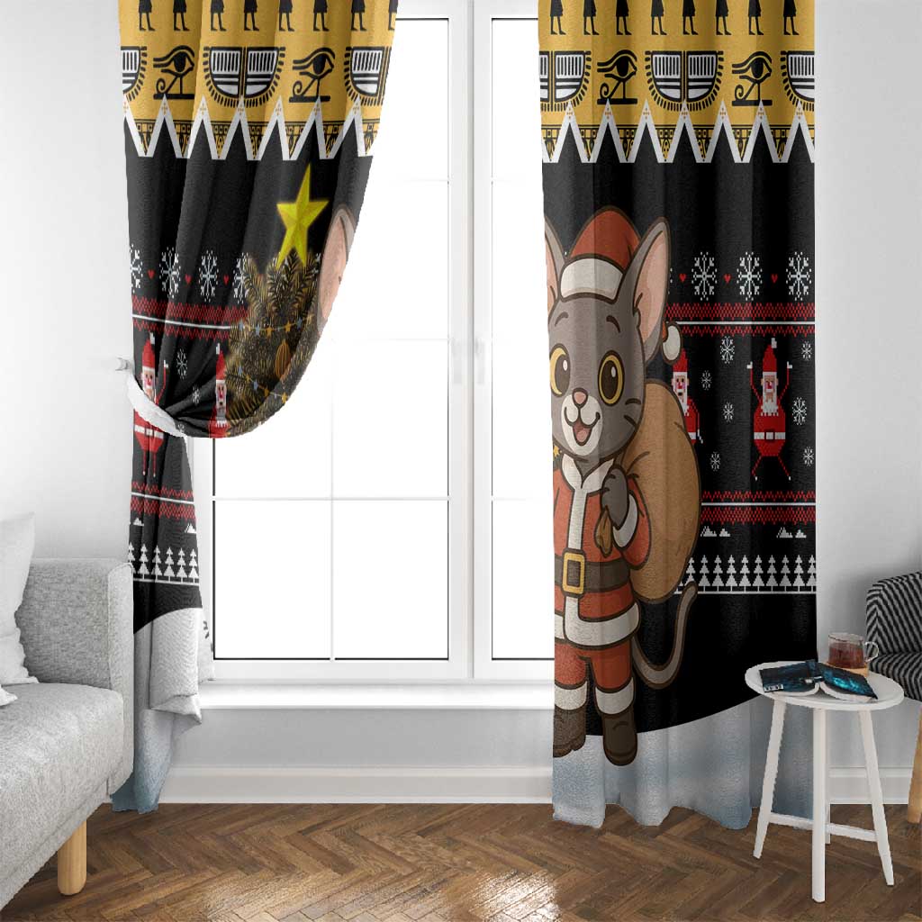 Egypt Christmas Window Curtain Santa Cat Sleigh Reindeer Christmas Tree and Ancient Hieroglyphic - African Pride