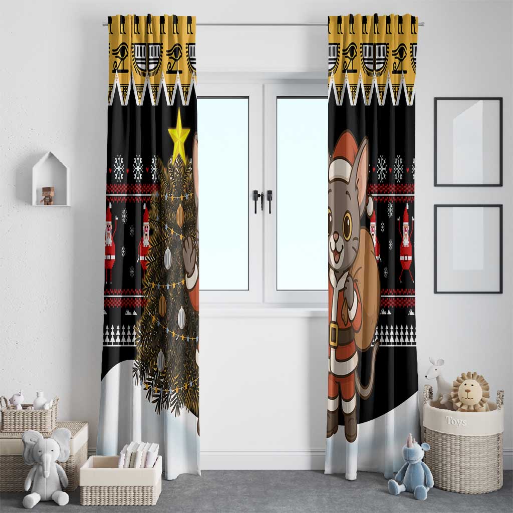 Egypt Christmas Window Curtain Santa Cat Sleigh Reindeer Christmas Tree and Ancient Hieroglyphic - African Pride