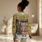 Egypt Christmas Women Casual Shirt Santa Cat Sleigh Reindeer Christmas Tree and Ancient Hieroglyphic - African Pride