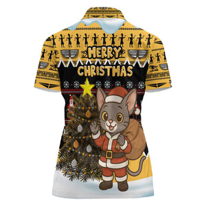 Egypt Christmas Women Polo Shirt Santa Cat Sleigh Reindeer Christmas Tree and Ancient Hieroglyphic - African Pride