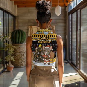 Egypt Christmas Women Sleeveless Polo Shirt Santa Cat Sleigh Reindeer Christmas Tree and Ancient Hieroglyphic - African Pride