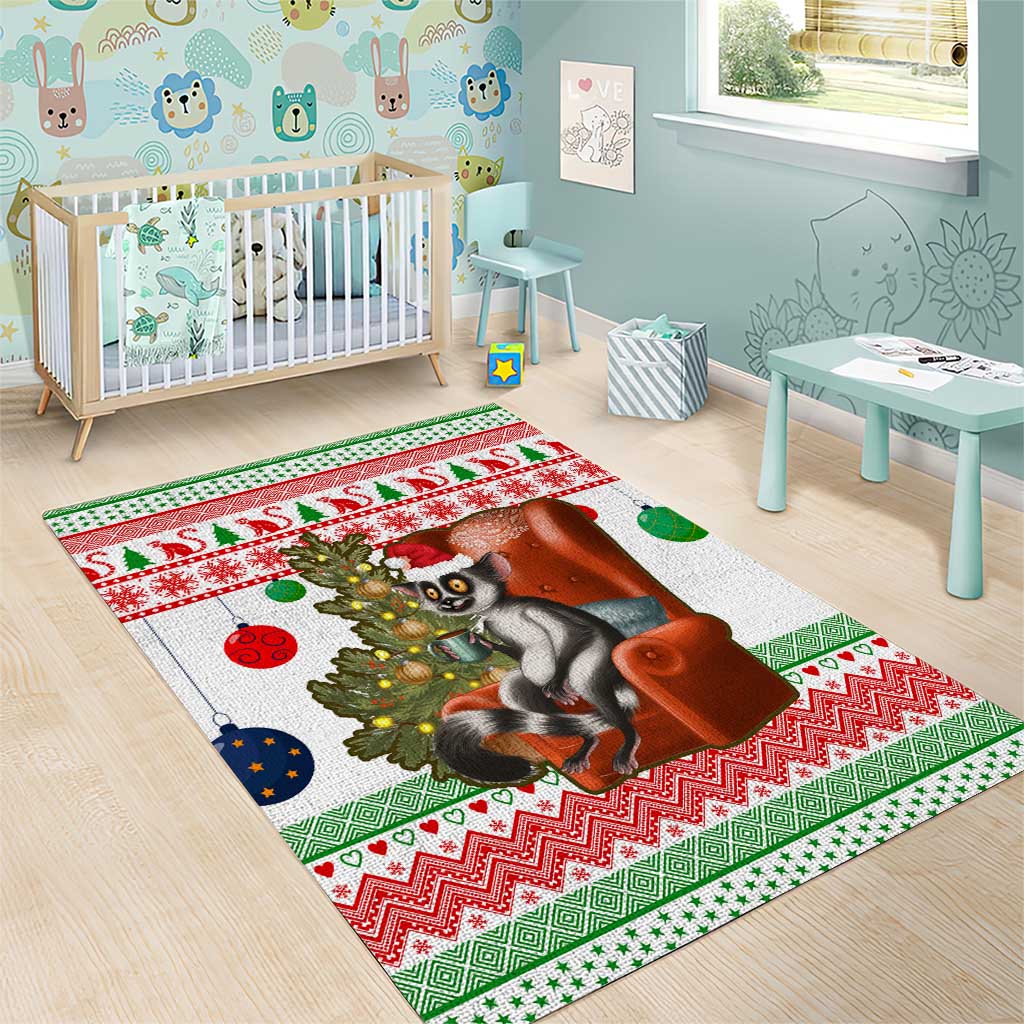 Madagascar Christmas Area Rug Lemur Santa Hat Holiday Tree - African Pride