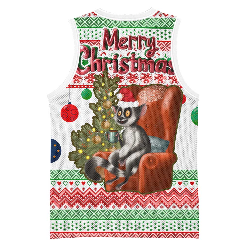 Madagascar Christmas Basketball Jersey Lemur Santa Hat Holiday Tree - African Pride