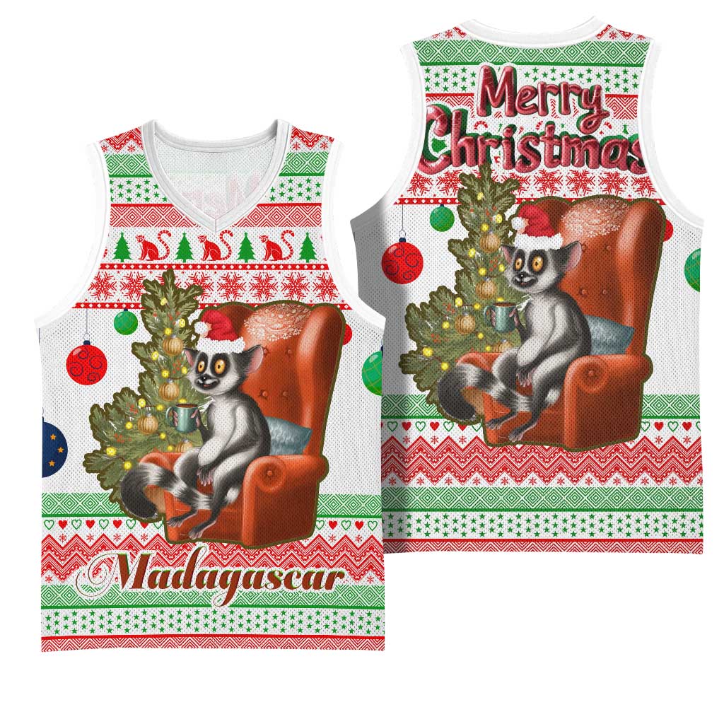 Madagascar Christmas Basketball Jersey Lemur Santa Hat Holiday Tree - African Pride