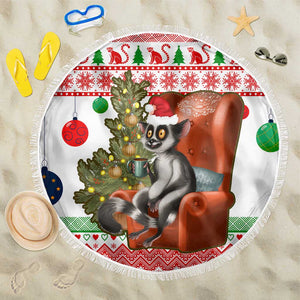 Madagascar Christmas Beach Blanket Lemur Santa Hat Holiday Tree - African Pride