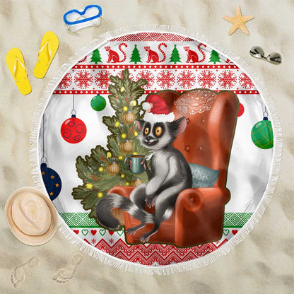 Madagascar Christmas Beach Blanket Lemur Santa Hat Holiday Tree - African Pride