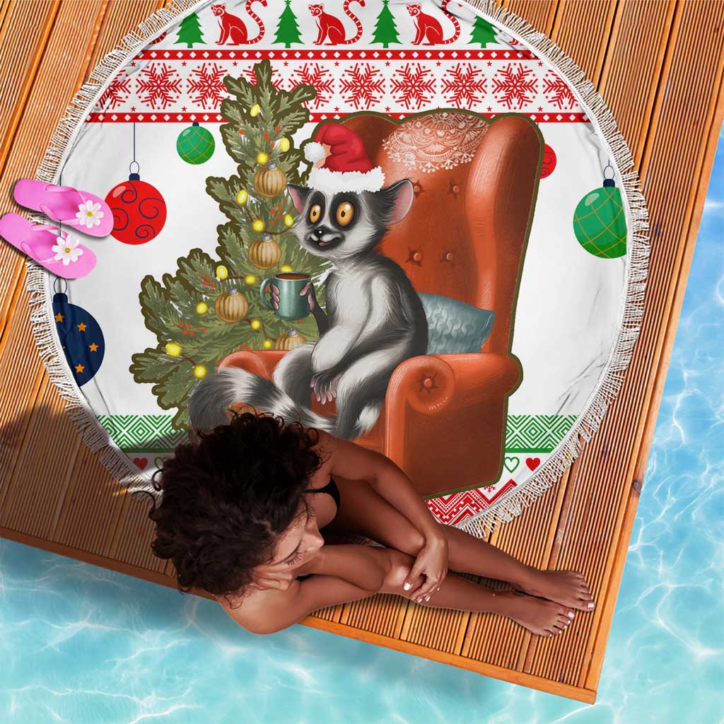 Madagascar Christmas Beach Blanket Lemur Santa Hat Holiday Tree - African Pride