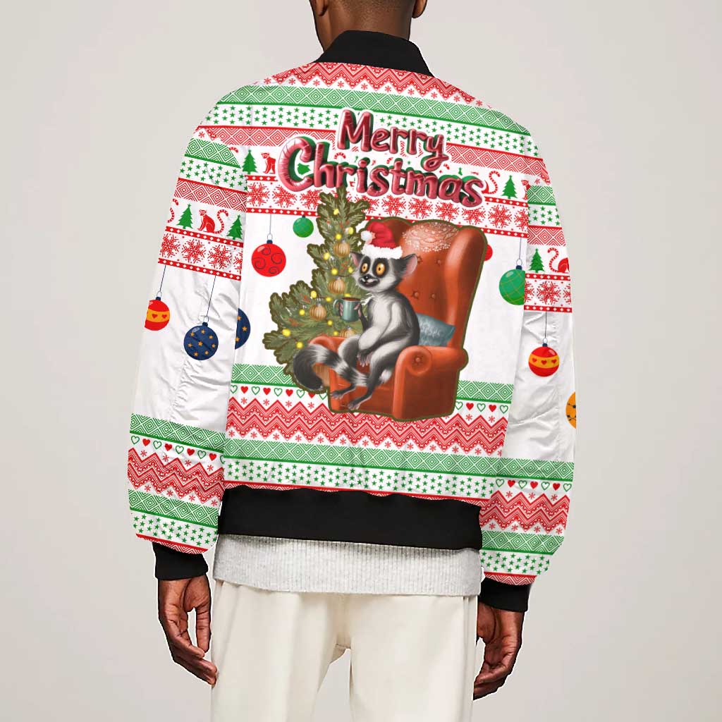 Madagascar Christmas Bomber Jacket Lemur Santa Hat Holiday Tree - African Pride