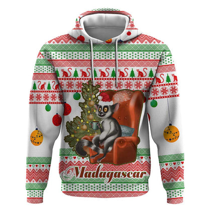 Madagascar Christmas Hoodie Lemur Santa Hat Holiday Tree - African Pride