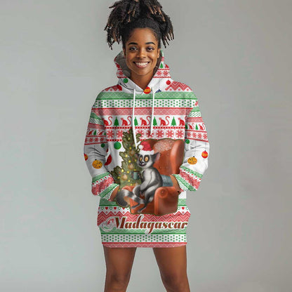 Madagascar Christmas Hoodie Dress Lemur Santa Hat Holiday Tree - African Pride