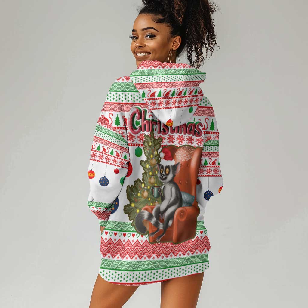 Madagascar Christmas Hoodie Dress Lemur Santa Hat Holiday Tree - African Pride