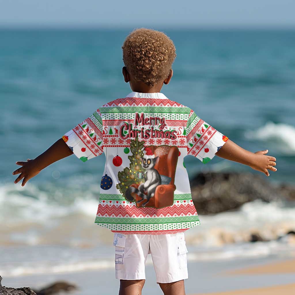 Madagascar Christmas Kid Hawaiian Shirt Lemur Santa Hat Holiday Tree - African Pride