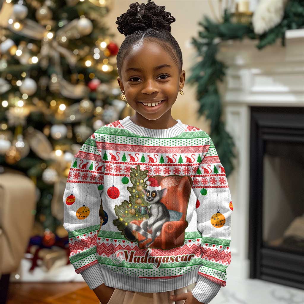 Madagascar Christmas Kid Ugly Christmas Sweater Lemur Santa Hat Holiday Tree - African Pride