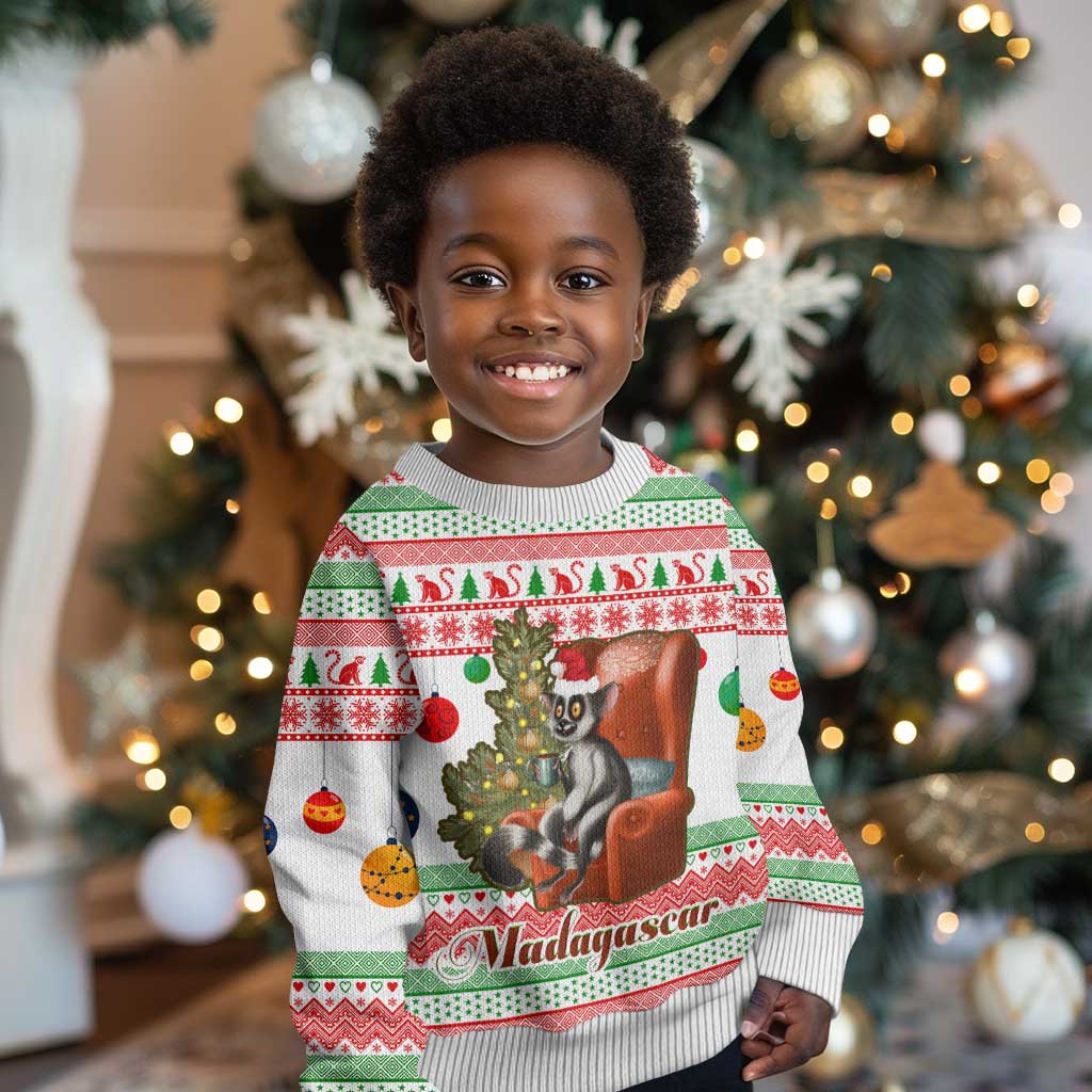 Madagascar Christmas Kid Ugly Christmas Sweater Lemur Santa Hat Holiday Tree - African Pride