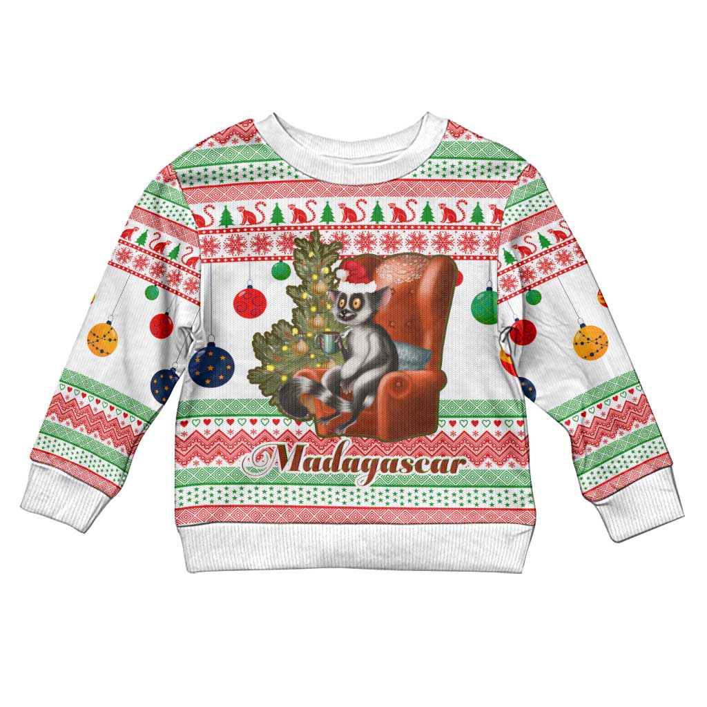 Madagascar Christmas Kid Ugly Christmas Sweater Lemur Santa Hat Holiday Tree - African Pride