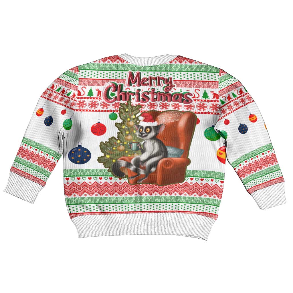 Madagascar Christmas Kid Ugly Christmas Sweater Lemur Santa Hat Holiday Tree - African Pride