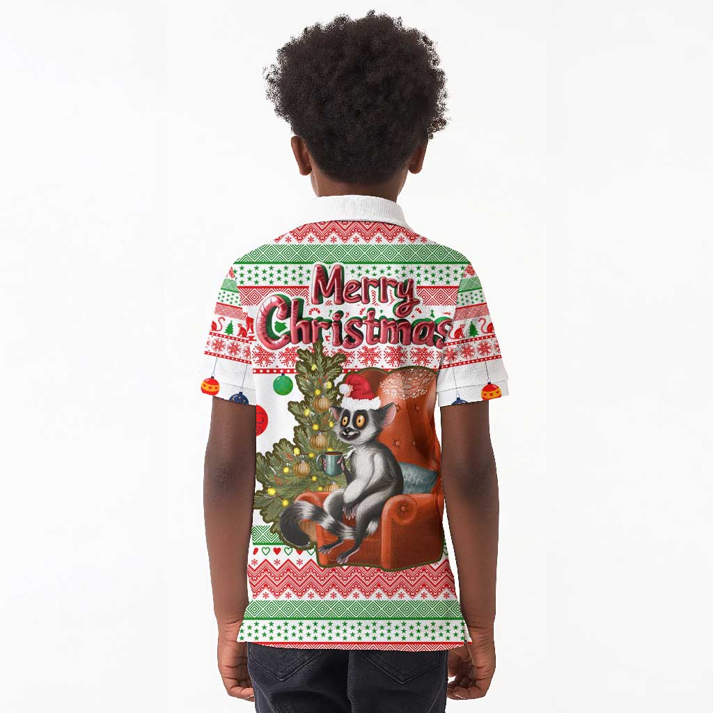 Madagascar Christmas Kid Polo Shirt Lemur Santa Hat Holiday Tree - African Pride