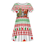 Madagascar Christmas Kid Short Sleeve Dress Lemur Santa Hat Holiday Tree - African Pride