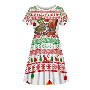 Madagascar Christmas Kid Short Sleeve Dress Lemur Santa Hat Holiday Tree - African Pride