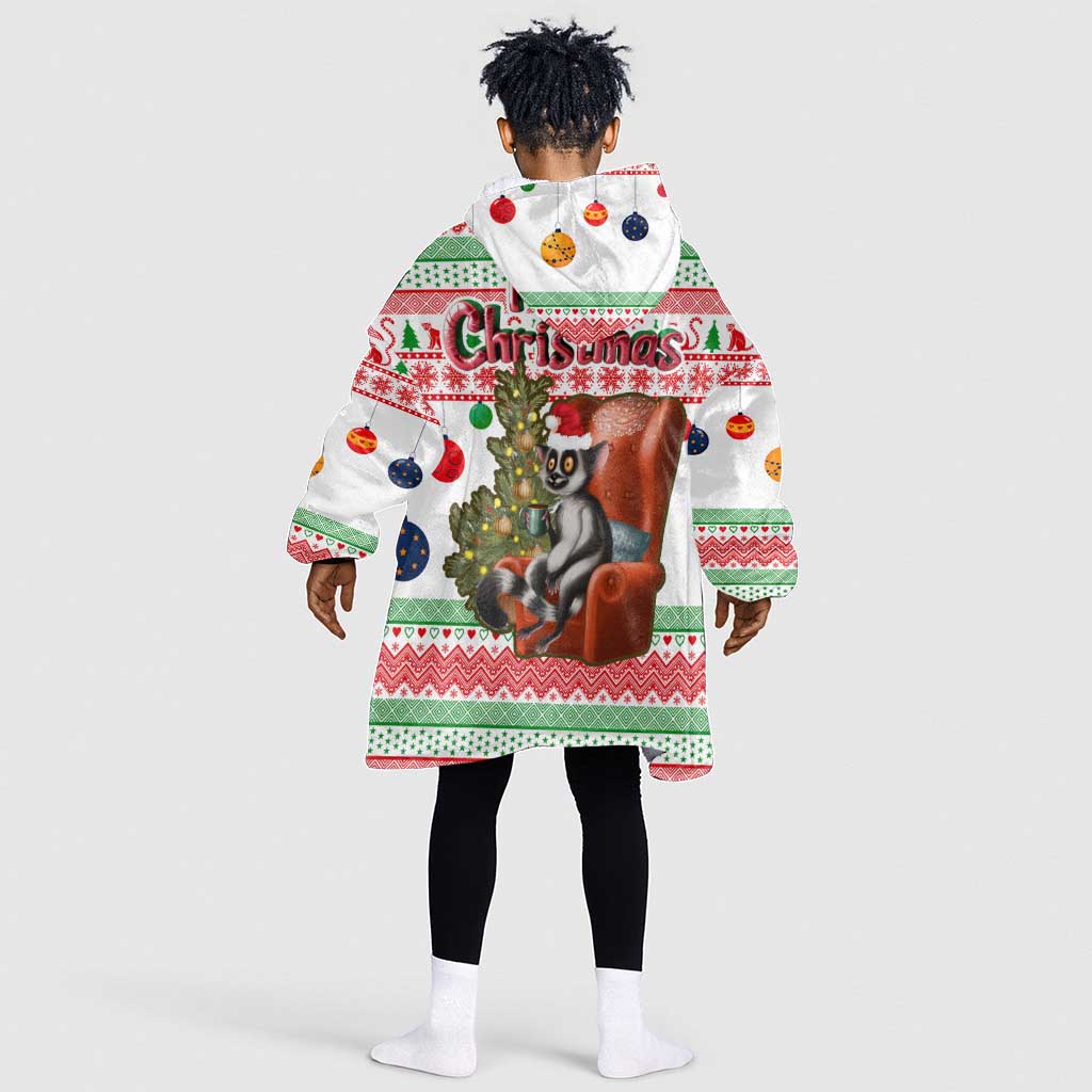 Madagascar Christmas Kid Wearable Blanket Hoodie Lemur Santa Hat Holiday Tree - African Pride