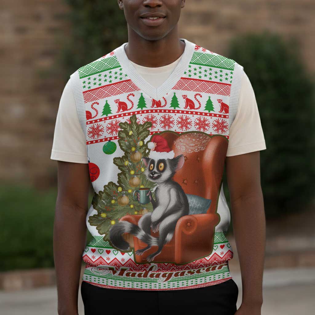 Madagascar Christmas Knitted V-Neck Vest Lemur Santa Hat Holiday Tree - African Pride