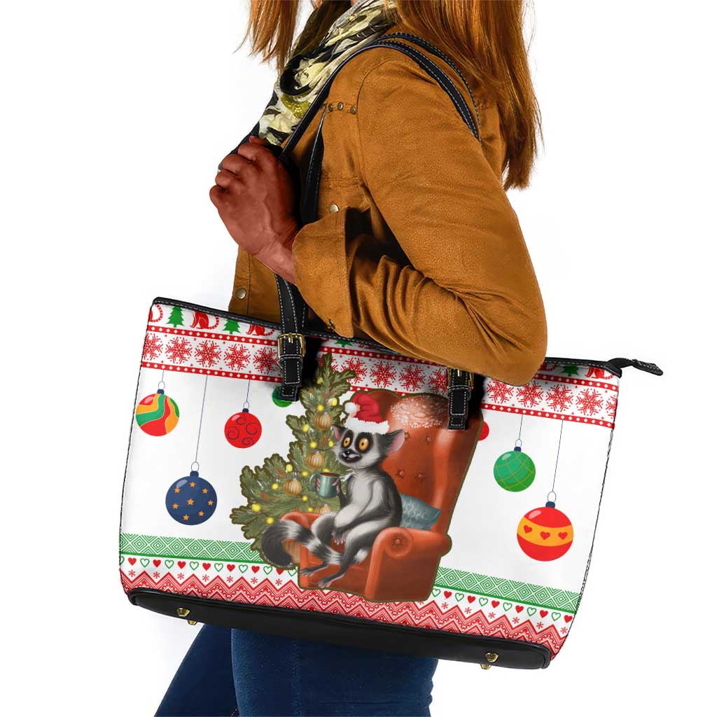 Madagascar Christmas Leather Tote Bag Lemur Santa Hat Holiday Tree - African Pride