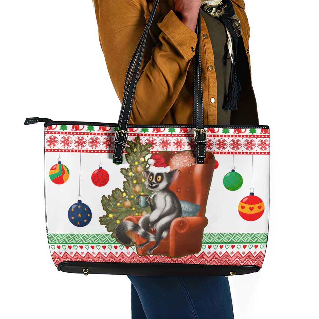 Madagascar Christmas Leather Tote Bag Lemur Santa Hat Holiday Tree - African Pride