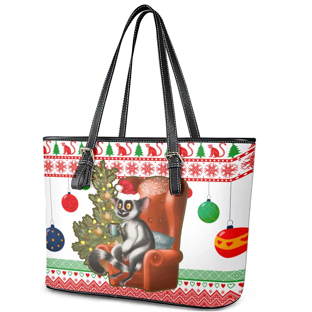 Madagascar Christmas Leather Tote Bag Lemur Santa Hat Holiday Tree - African Pride