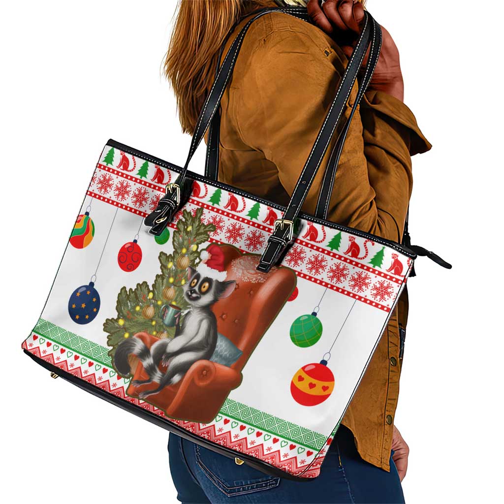 Madagascar Christmas Leather Tote Bag Lemur Santa Hat Holiday Tree - African Pride