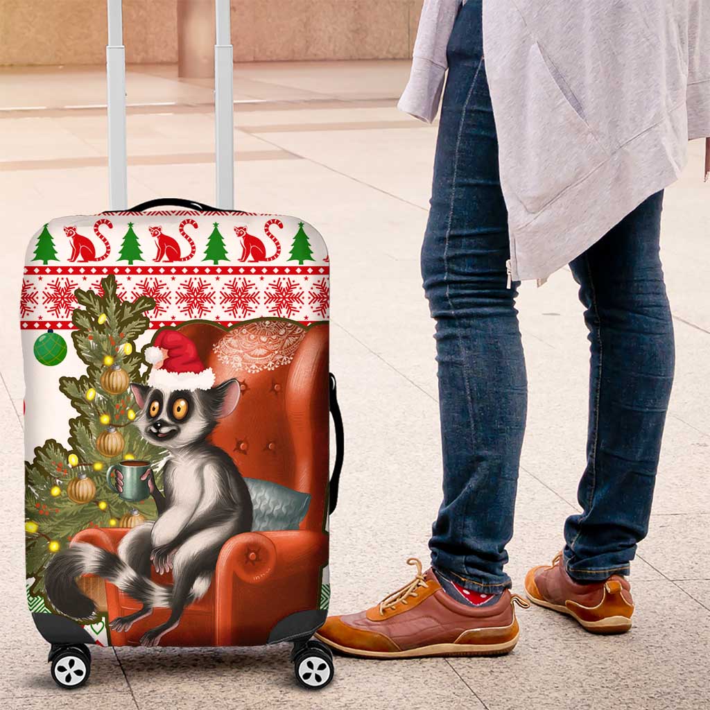 Madagascar Christmas Luggage Cover Lemur Santa Hat Holiday Tree - African Pride