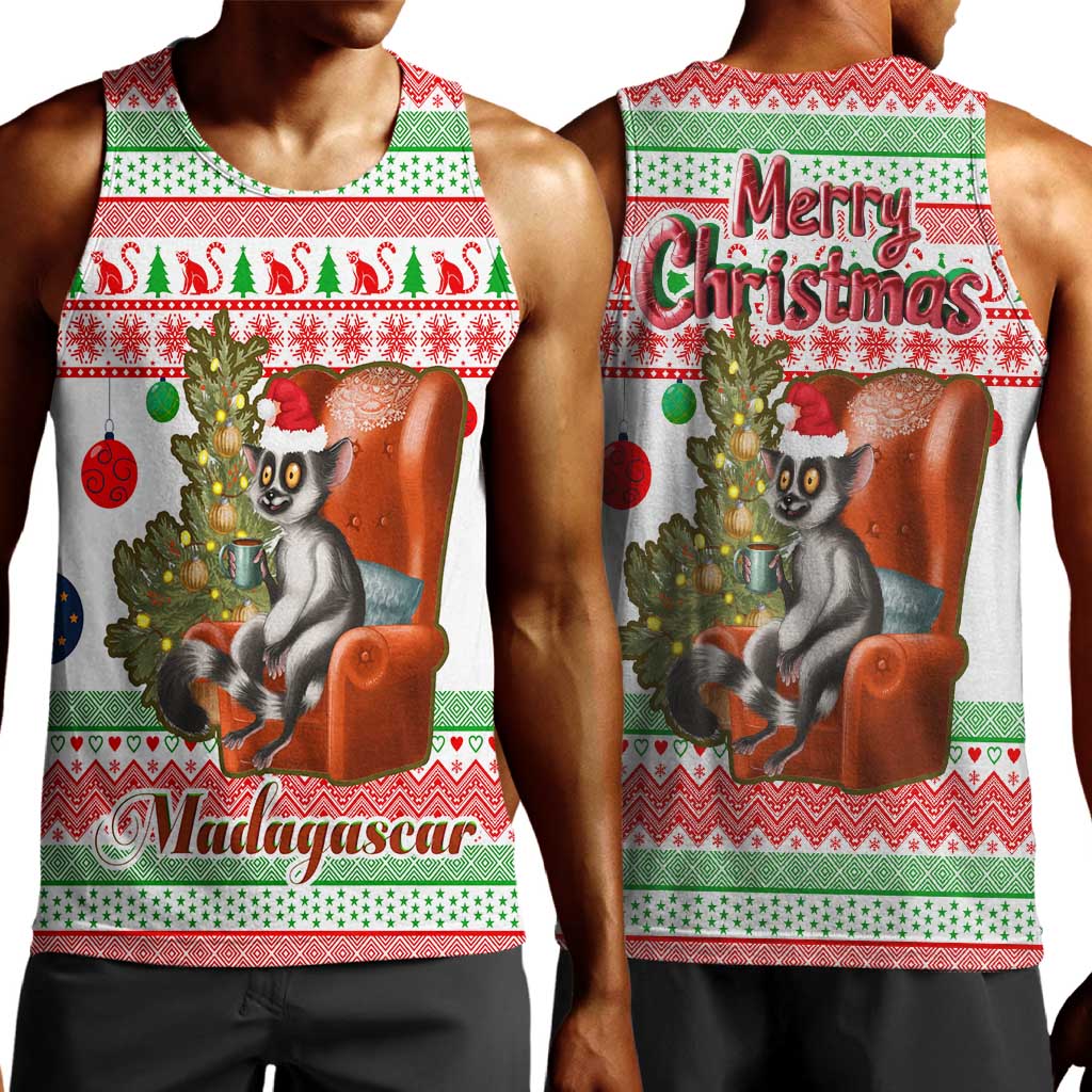 Madagascar Christmas Men Tank Top Lemur Santa Hat Holiday Tree - African Pride