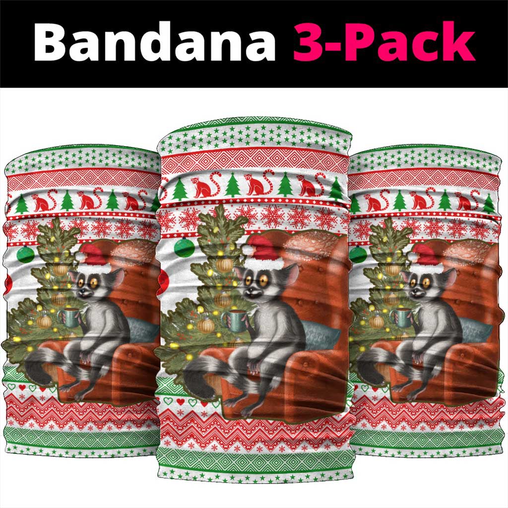 Madagascar Christmas Neck Gaiter Lemur Santa Hat Holiday Tree - African Pride