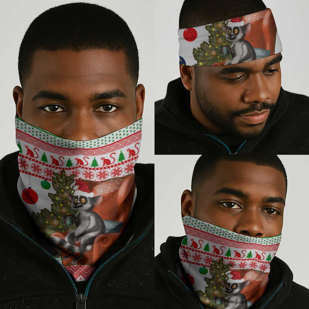 Madagascar Christmas Neck Gaiter Lemur Santa Hat Holiday Tree - African Pride