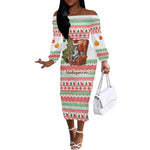 Madagascar Christmas Off The Shoulder Long Sleeve Dress Lemur Santa Hat Holiday Tree - African Pride