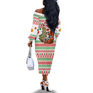 Madagascar Christmas Off The Shoulder Long Sleeve Dress Lemur Santa Hat Holiday Tree - African Pride