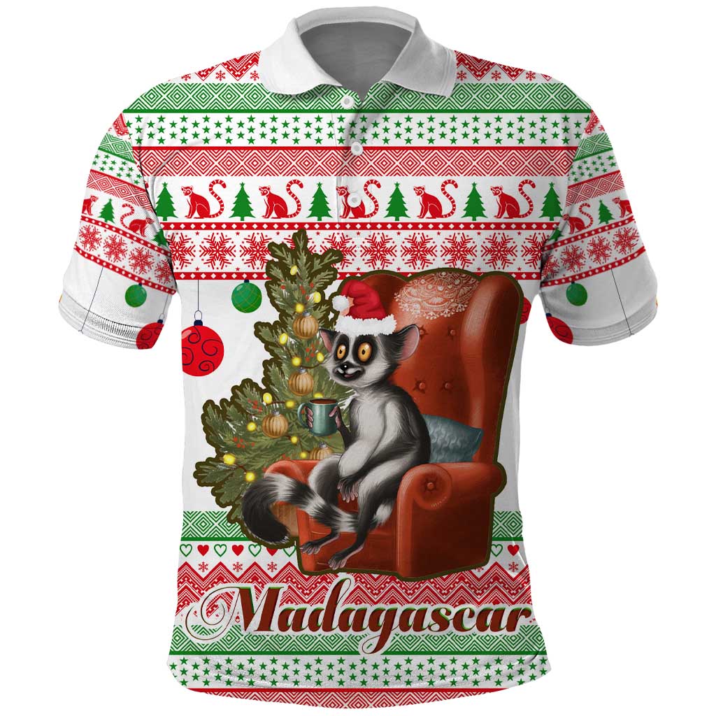 Madagascar Christmas Polo Shirt Lemur Santa Hat Holiday Tree - African Pride