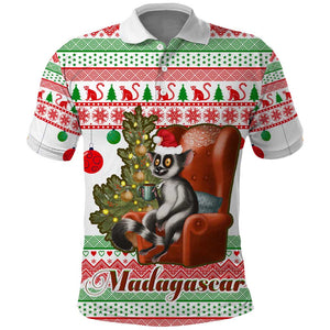 Madagascar Christmas Polo Shirt Lemur Santa Hat Holiday Tree - African Pride