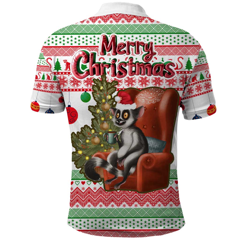 Madagascar Christmas Polo Shirt Lemur Santa Hat Holiday Tree - African Pride