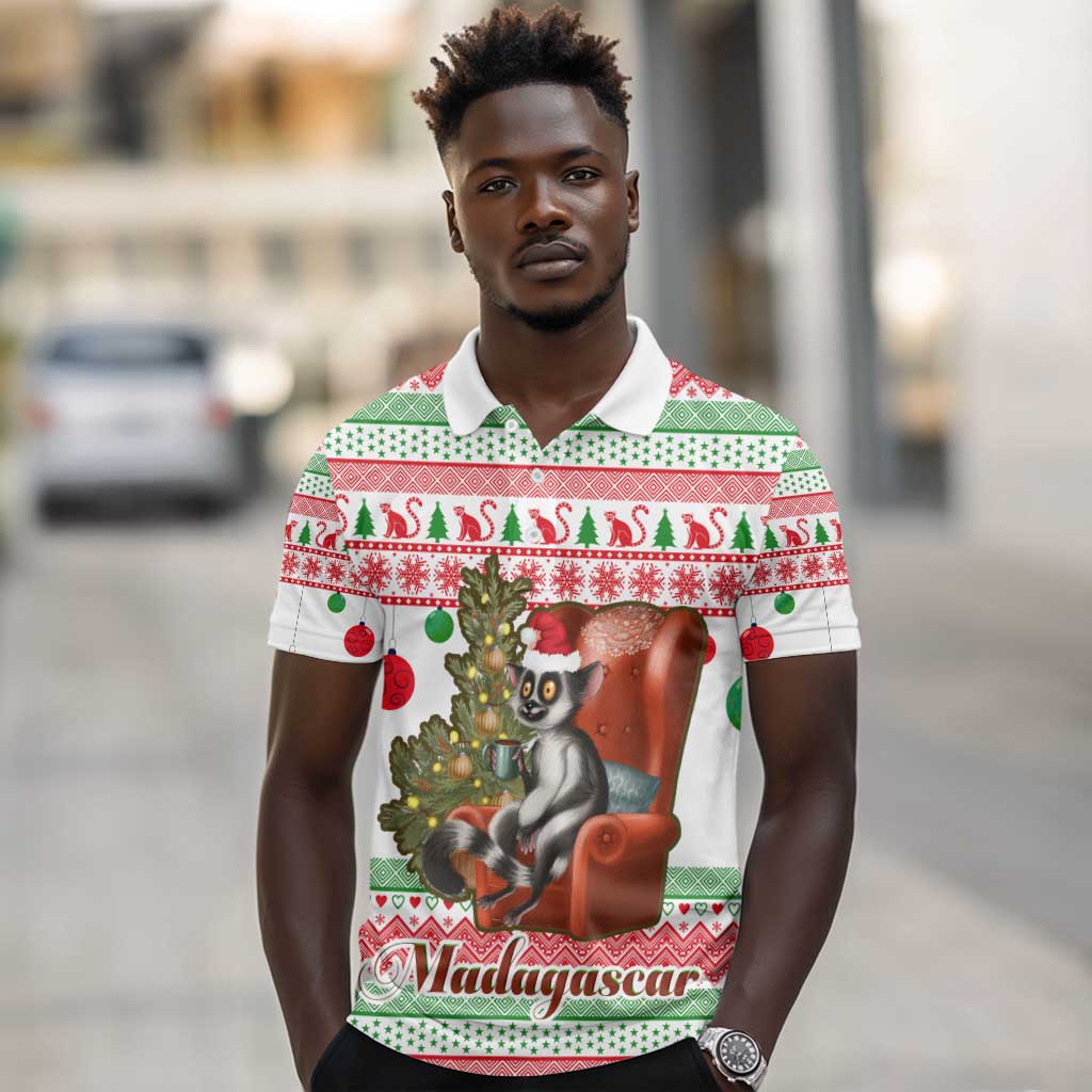 Madagascar Christmas Polo Shirt Lemur Santa Hat Holiday Tree - African Pride