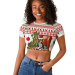 Madagascar Christmas Raglan Cropped T shirt Lemur Santa Hat Holiday Tree - African Pride