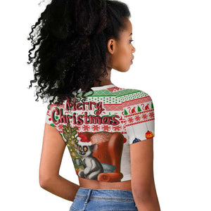 Madagascar Christmas Raglan Cropped T shirt Lemur Santa Hat Holiday Tree - African Pride