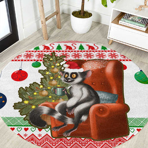 Madagascar Christmas Round Carpet Lemur Santa Hat Holiday Tree - African Pride