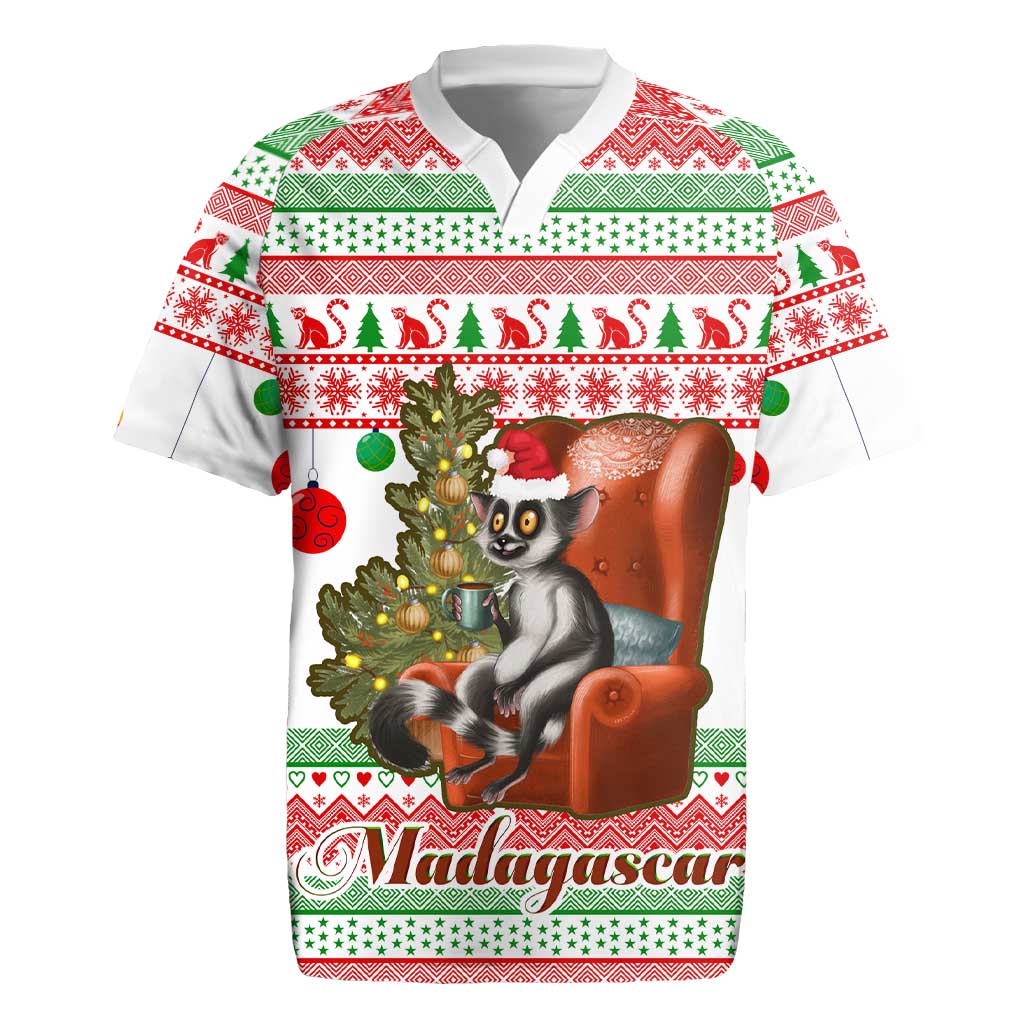 Madagascar Christmas Rugby Jersey Lemur Santa Hat Holiday Tree - African Pride
