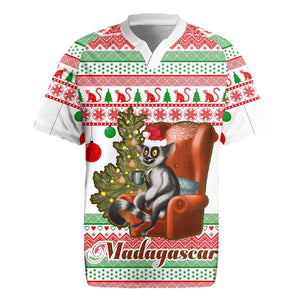 Madagascar Christmas Rugby Jersey Lemur Santa Hat Holiday Tree - African Pride